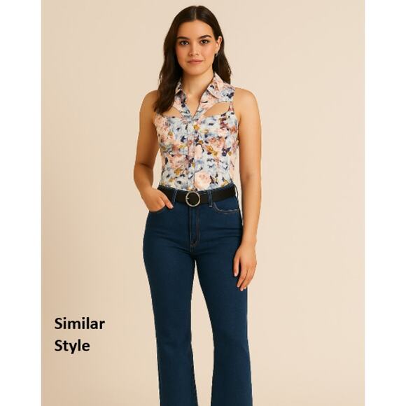 Sparkle & Fade Floral Tank Top Small Collared Button Down Cut Out Padded - Picture 8 of 8